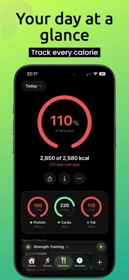 Nibsy daily summary with logged meals